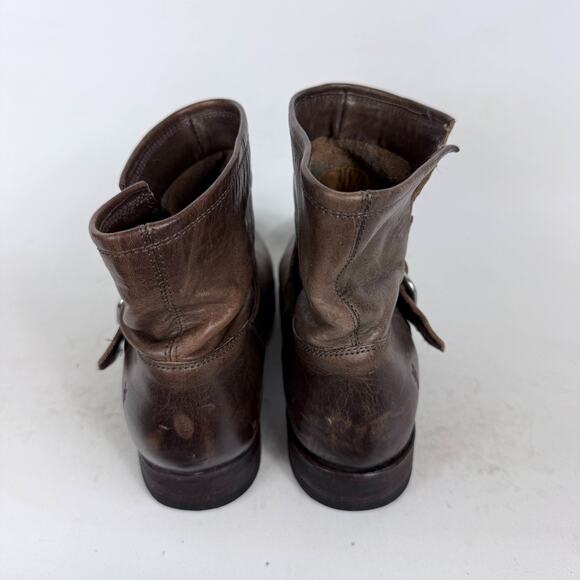 Frye Veronica Ankle Boots Women's 8 Brown Leather Pull-On Round Toe Buckle - Picture 7 of 10
